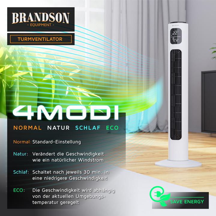 Produktbild Brandson Turmventilator WiFi, Eco DC-Motor 35W, App-Steuerung/Sprachbefehl, Timer, leiser Lüfter, Oszillation (52 dB)