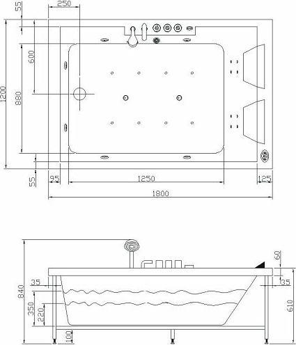 Produktbild PureHaven Whirlpool 180x120 cm Heizung Reinigungsprogramm & Lichttherapie Wasserfall Bluetooth-fähig