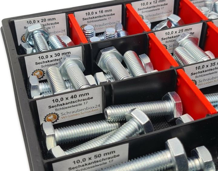 Actual product image Schraubenbox24 Hexagon bolts assortment M8-M10 // 10mm-50mm 110 pcs. Screw box DIN 933 (110 Screws per piece)