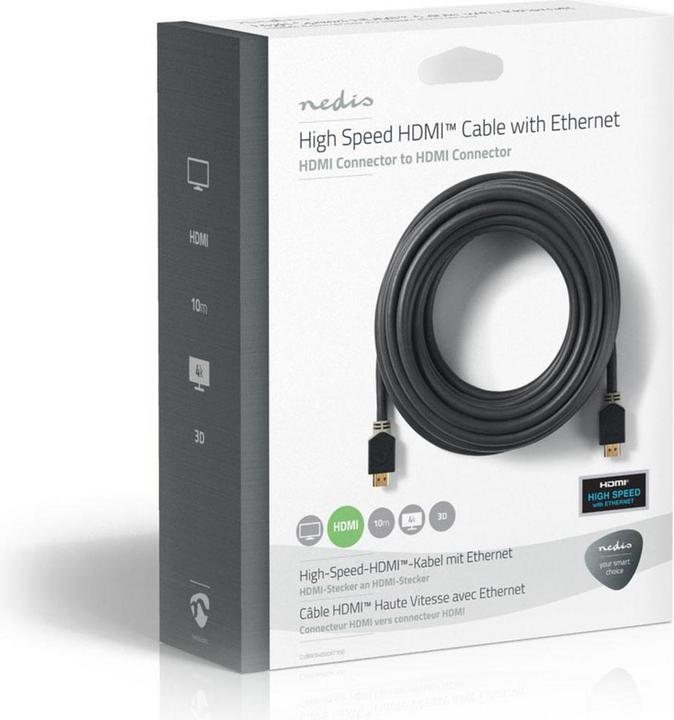 Produktbild Nedis CVBW34000AT100. Kabellänge: 10 m, Anschluss 1: HDMI Typ A (Standard), Steckverbinder 1 Geschlecht: M (10 m, HDMI)