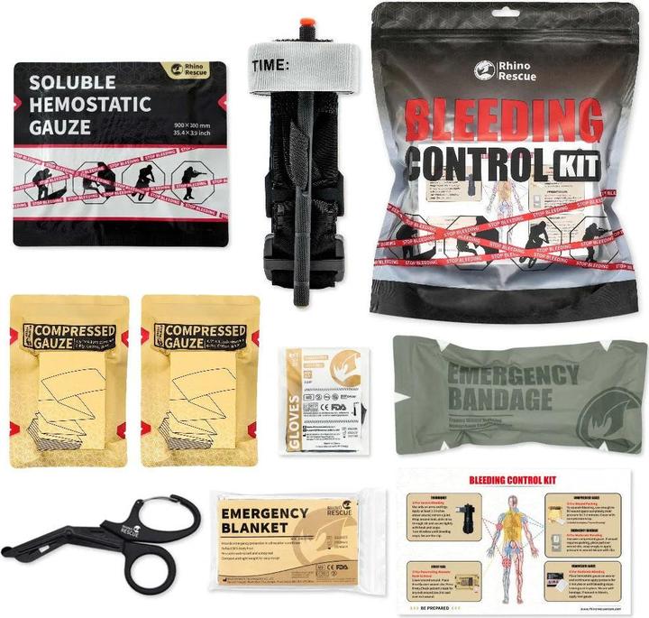 Actual product image Rhino Rescue Bleeding Control Kit - inkl. Metall-Tourniquet (7-teilig) (First aid set accessories)