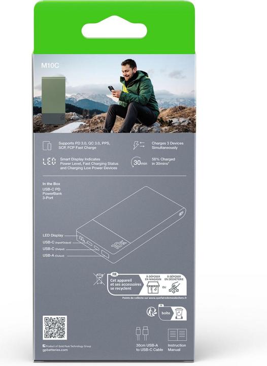 Image du produit GP Batteries GP PowerBank M2+ 10C 10000mAh 2xUSB-C/1xUSB-A vert Indicateur LED (10000 mAh, 22.50 W, 37 Wh)
