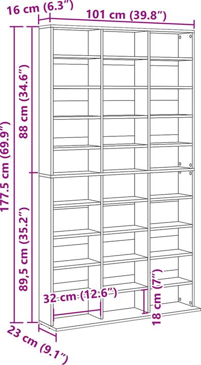 Immagine prodotto VidaXL Scaffale per CD in rovere nero 101x23x177,5 cm Materiale in legno