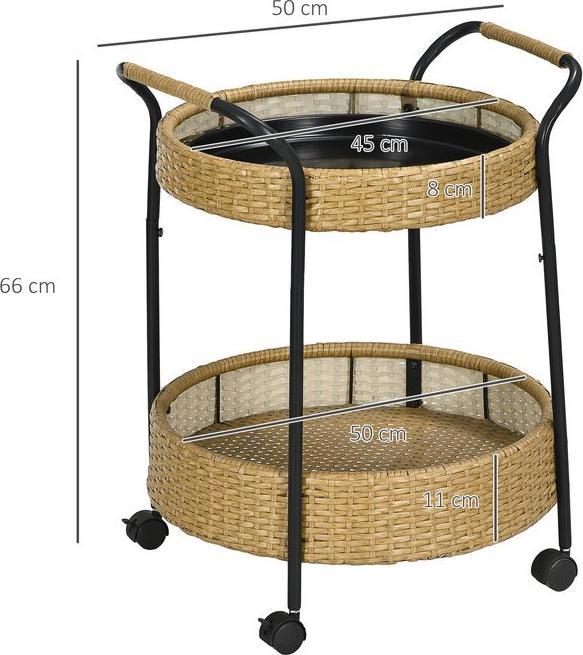 Produktbild Swisshandel24 Outdoor Servierwagen, 2 Etagen, Bremsen, Polyrattan, Metallrahmen, Φ50x66Hcm