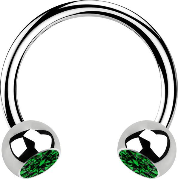 Produktbild Star Piercing Micro Circular Barbell silber mit zwei Kugeln Kristall grün (ohne Messing, Chirurgenstahl 316L)