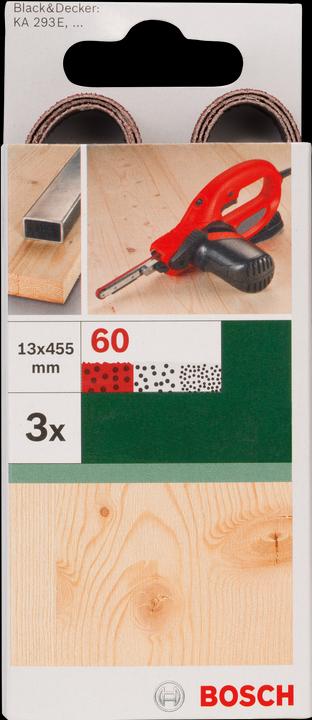 Produktbild Bosch Zubehör 3tlg. Schleifband-Set für Black+Decker Powerfile, rote Qualität 13 x 451 mm K = 60 für Holz (60)