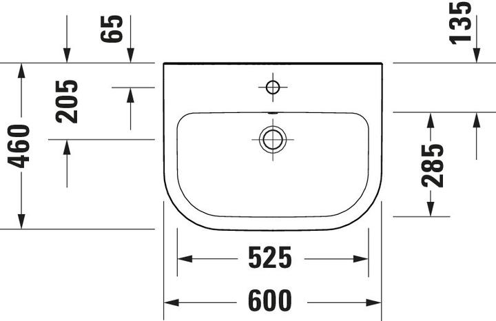 Actual product image Duravit D-Code washbasin, with tap hole, with overflow, 600x460x165mm, white high gloss (460 mm, 600 mm)