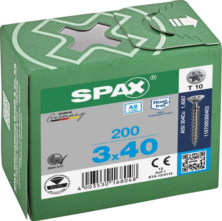 Produktbild Spax Schraube R 88091 Senkkopf T-STAR 3 x 40/36-T10 A 2 (200 Schrauben pro Stück)