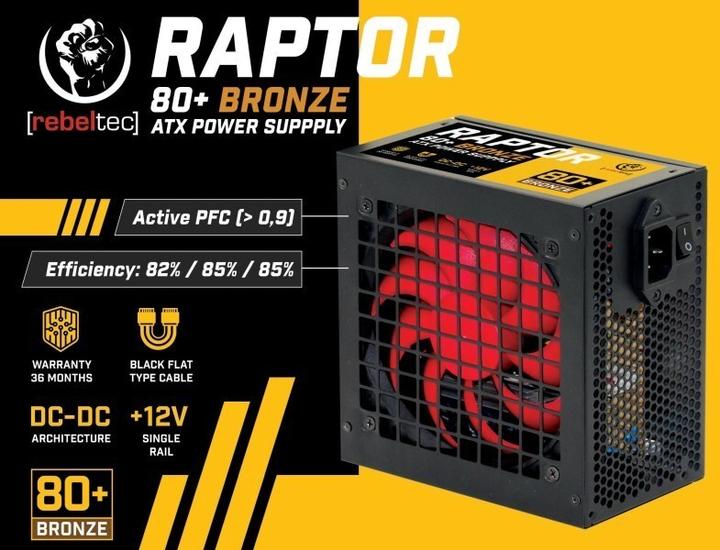Actual product image Rebeltec ATX power supply RAPTOR 600W BRONZE 80+ Single Rail DC-DC (600 W)