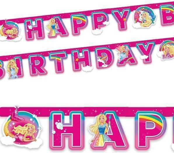 Produktbild Amscan Buchstabenkette Happy Birthday Barbie Dreamtopia