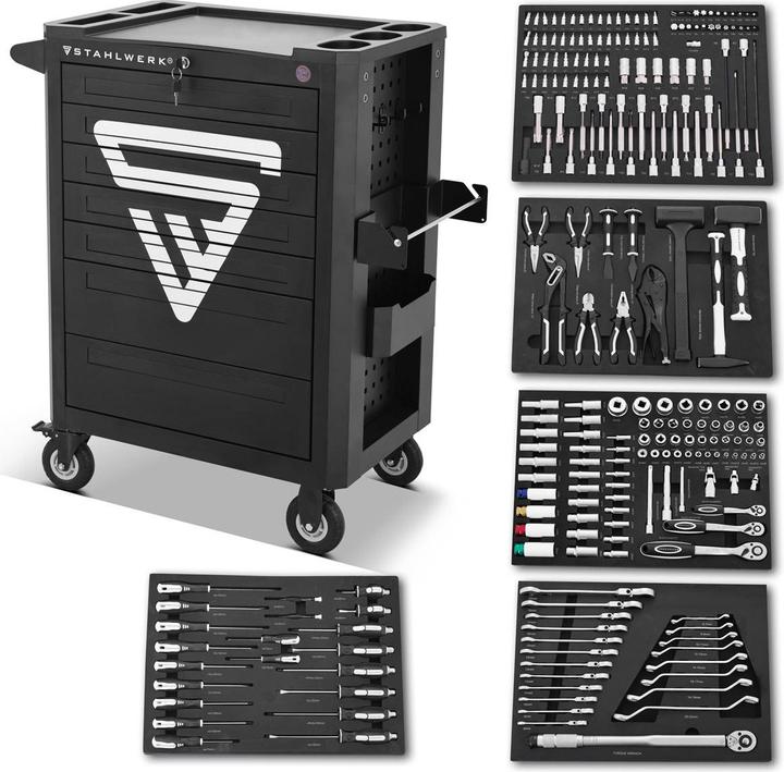 Stahlwerk Chariot d'atelier SHARK Chariot à outils Chariot de montage 235 outils CrV (160 x)