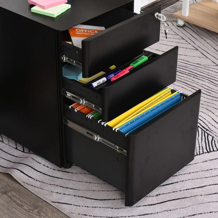 Produktbild Swisshandel24 Rollcontainer, mobiler Aktenschrank mit 3 Schubladen, Büroschrank, Aufbewahrung, Stahl, Schwarz, 39 (39 x 48 x 59 cm)