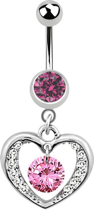 Star Piercing Banane silber mit Kristallherz pink (Chirurgenstahl 316L, ohne Messing)
