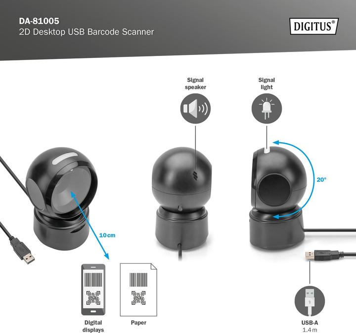 Immagine prodotto Digitus Scanner di codici a barre 1D 2D Desktop (Codici a barre 2D)