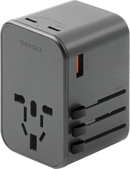 Energea ład. siec. 1xUSB+2xUSB-C PD-PPS-QC 3.0 65W 1A2C adapter 4w1 US/UA/EU/UK szary/gunmetal Trave (65 W)