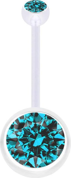 Star Piercing Banane Schwangerschaft transparent mit zwei Kugeln Kristall gross aqua (Bioflex, ohne Messing)