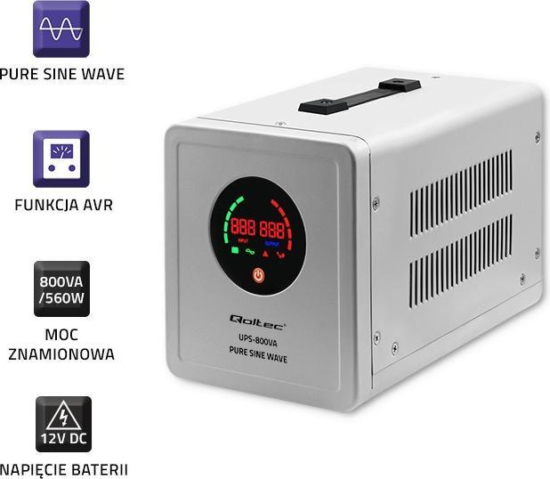 Produktbild Qoltec 50720 UPS 800VA 560W (800 VA, 560 W, Line-Interaktiv USV)