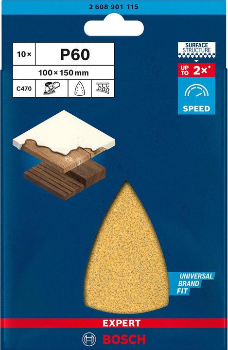 Actual product image Bosch Professional Zubehör Expert C470 Sandpaper with 7 holes for multi-sander, 100 x 150 mm, G 60, 10-pcs. (60)