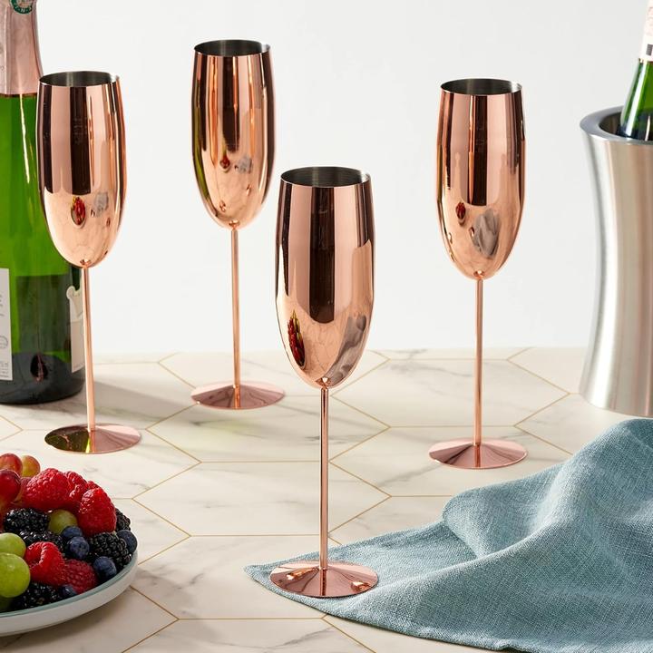 Produktbild Oak & Steel Edelstahl Sektgläser Rosegold 4er-Set (28.50 cl, 4 Gläser, Sektgläser)