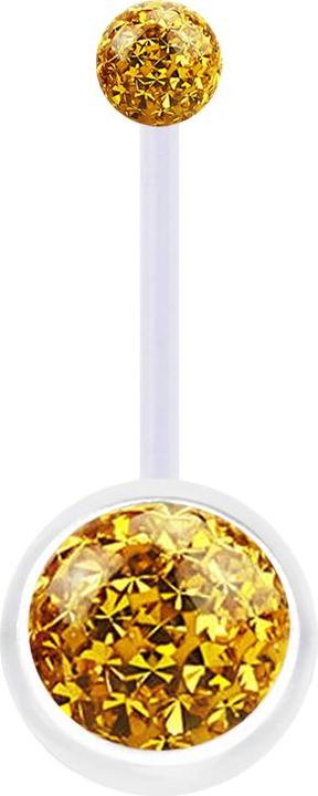 Star Piercing Banane transparent mit zwei Kristall Kugeln topaz Epoxy Schutzschicht (ohne Messing, Bioflex)