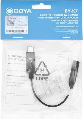 Image du produit Boya Adaptateur universel BY-K7 3,5mm TRS vers USB-C pour DJI Osmo Action