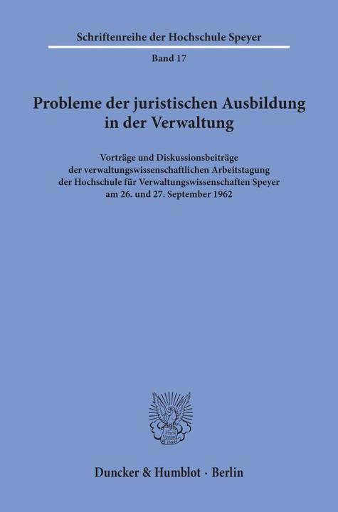 Produktbild Probleme der juristischen Ausbildung in der Verwaltung. (1964)
