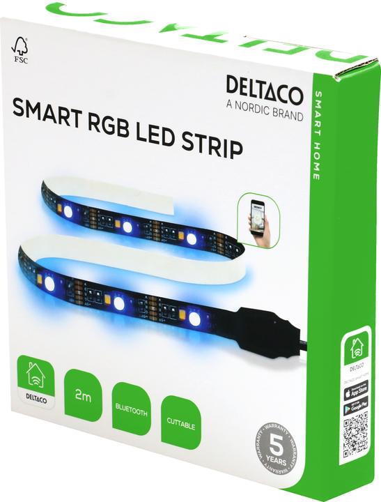 Actual product image Deltaco USB-powered LED loop (RGB, Multicoloured, White, RGBW, 200 cm, Indoor, Outdoor)