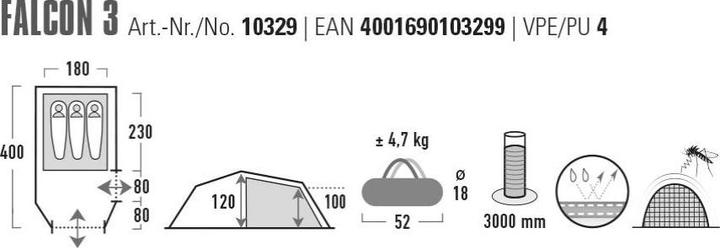 Actual product image High Peak Falcon 3 (Tunnel tent, 4.90 kg, 3 persons)