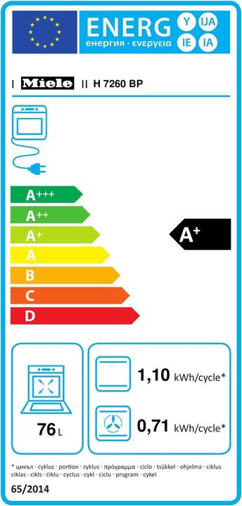Energie-Label Miele Backofen im perfekt kombinierbaren Design mit Klartextdisplay und Pyrolyse. H 7260 BP