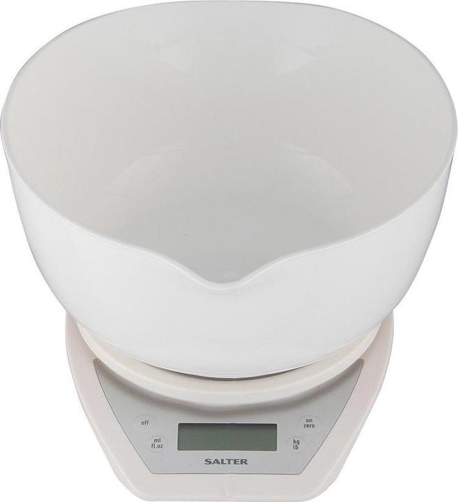 Actual product image Salter 1024 WHDR14 Digital Kitchen Scales with Dual Pour Mixing Bowl white
