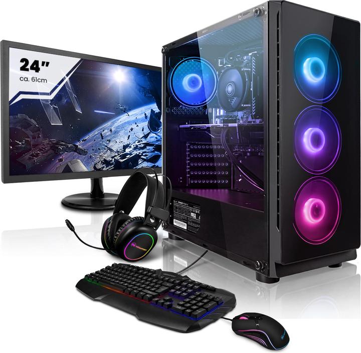 Produktbild Megaport Gaming Komplett PC AMD Ryzen 5 • GeForce GTX1660 • 24" Full-HD Monitor + Tastatur+Maus • 36-DE