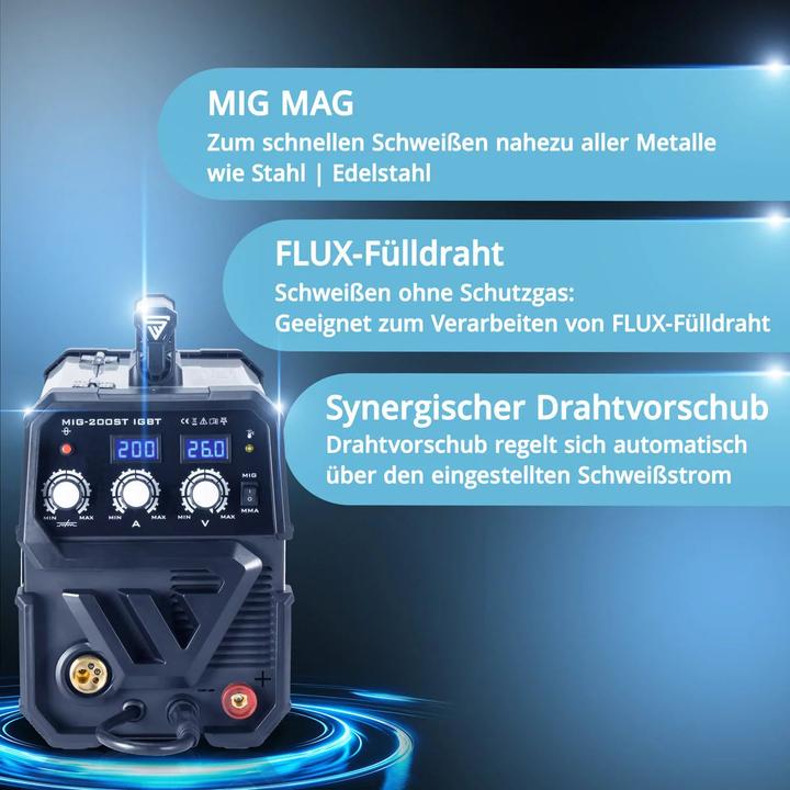 Produktbild Stahlwerk Schweissgerät MIG MAG 200 ST IGBT Schutzgas mit 200 Ampere MMA E-Hand