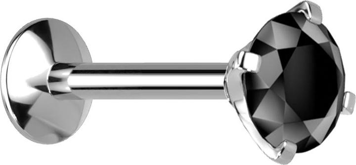 Star Piercing Micro Innengewinde Labret UFO silber mit Kristall schwarz gefasst (Titan G23, ohne Messing)
