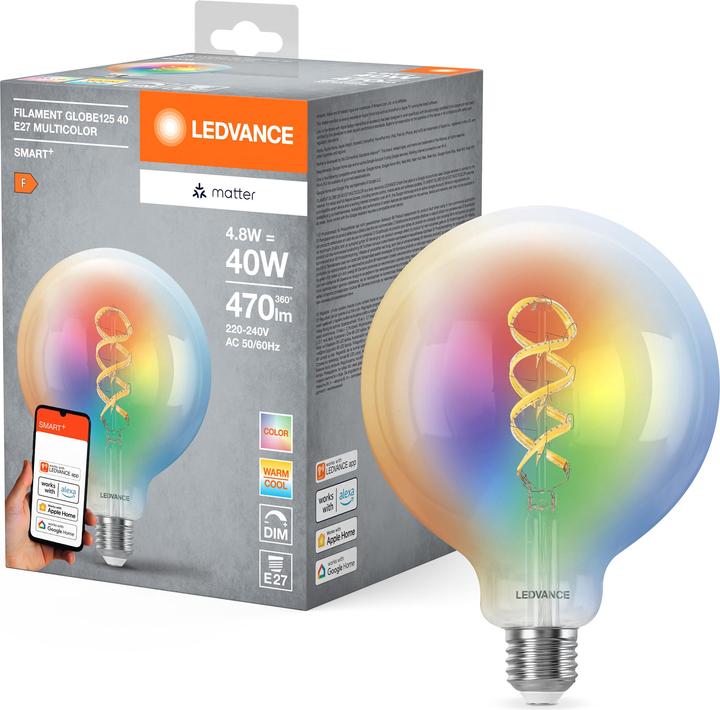 Produktbild Ledvance SMART+ MATTER FILAMENT GLOBE MULTICOLOR 4.8W 827...865 Multicolor E27 (E27, 4.80 W, 470 lm, 1 x, F)