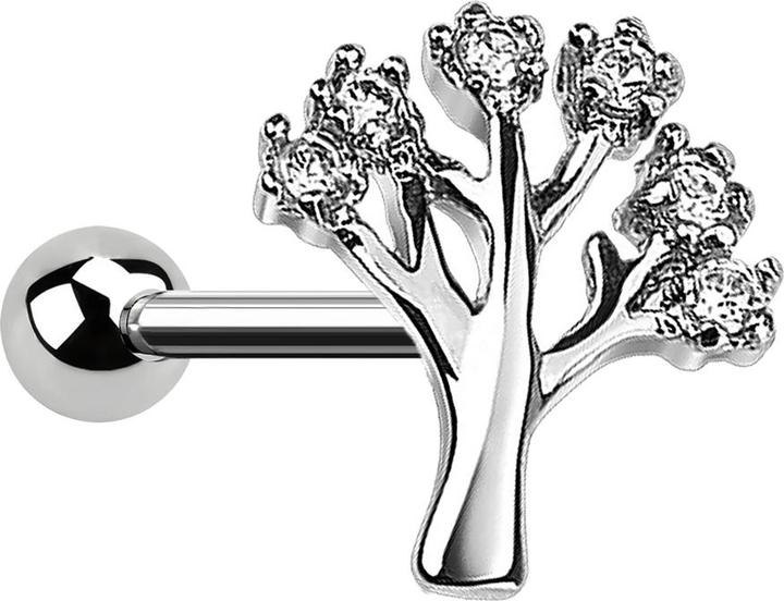 Star Piercing Micro Barbell mit Baum und Kristall silber (Chirurgenstahl 316L, Messing)