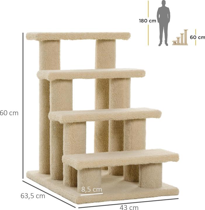 Immagine prodotto PawHut Scala per gatti con 4 gradini (60 cm, Bianco crema)