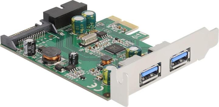 Actual product image Delock PCI Express x1 card to 2 x external USB 3.2 Gen 1 Type-A + 1 x internal 19 pin USB male connector