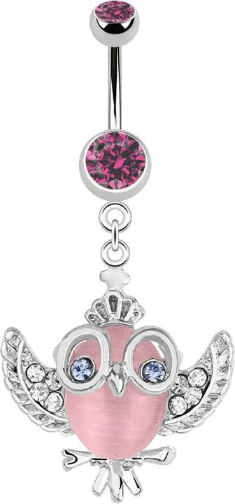 Star Piercing Banane silber mit Anhänger Eule pink (Chirurgenstahl 316L, ohne Messing)
