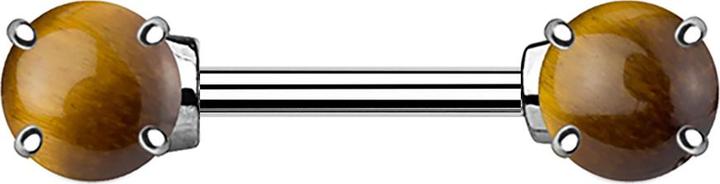 Star Piercing Barbell mit zwei Tigerauge Stein Kugeln (Chirurgenstahl 316L, Messing, Mineralisch)