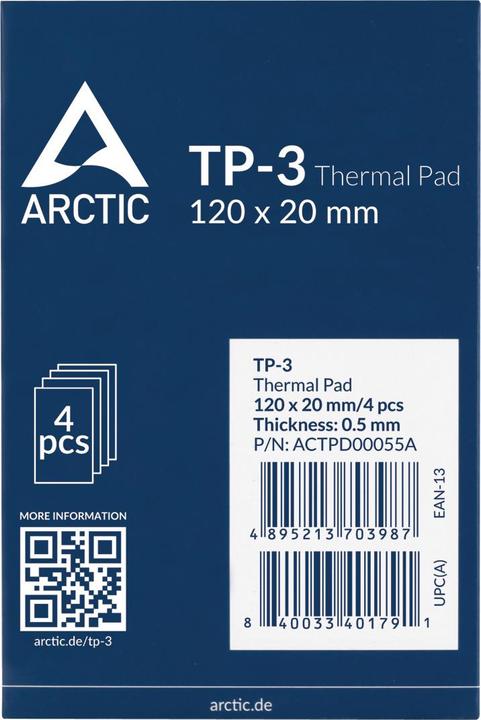 Actual product image Arctic TP-3 (120x20mm, t:0.5mm) Pack of 4pcs (0.50 mm, 6 W/m K)