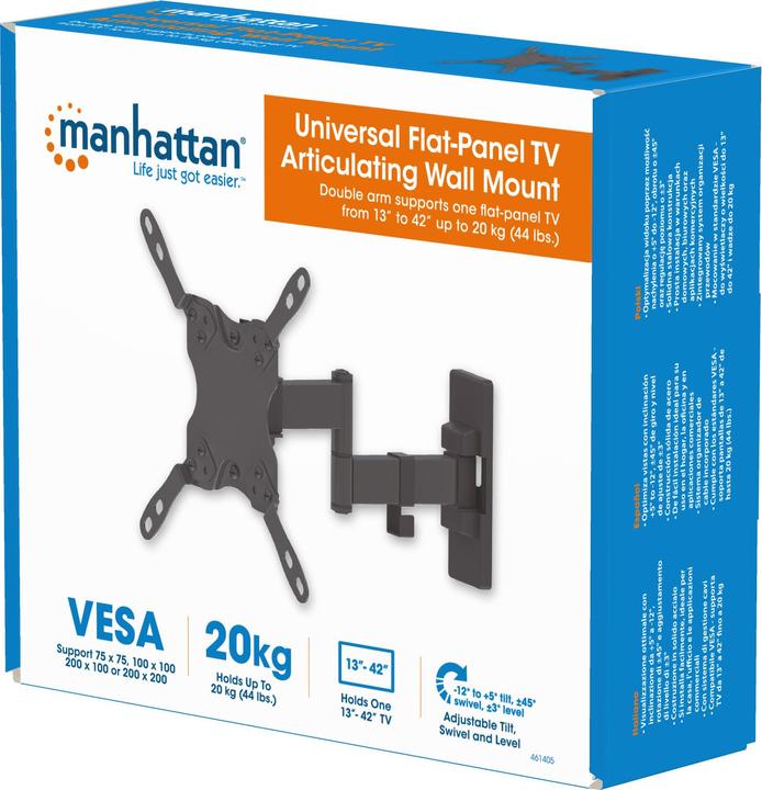 Actual product image Manhattan Universal TV wall mount, tilt and swivel (Wall, 42", 20 kg)