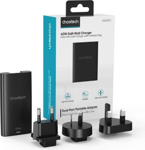 Productafbeelding Choetech USB-C en USB-A GaN snelle oplader (65 W)
