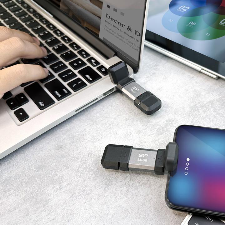 Image du produit Silicon Power 256 GB, USB TYPE-A et TYPE-C FLASH DRIVE, MOBILE C51, Silver (256 Go, USB-A, USB-C)