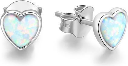 Beneto Silver earrings heart with opalescent crystals AGUP1185