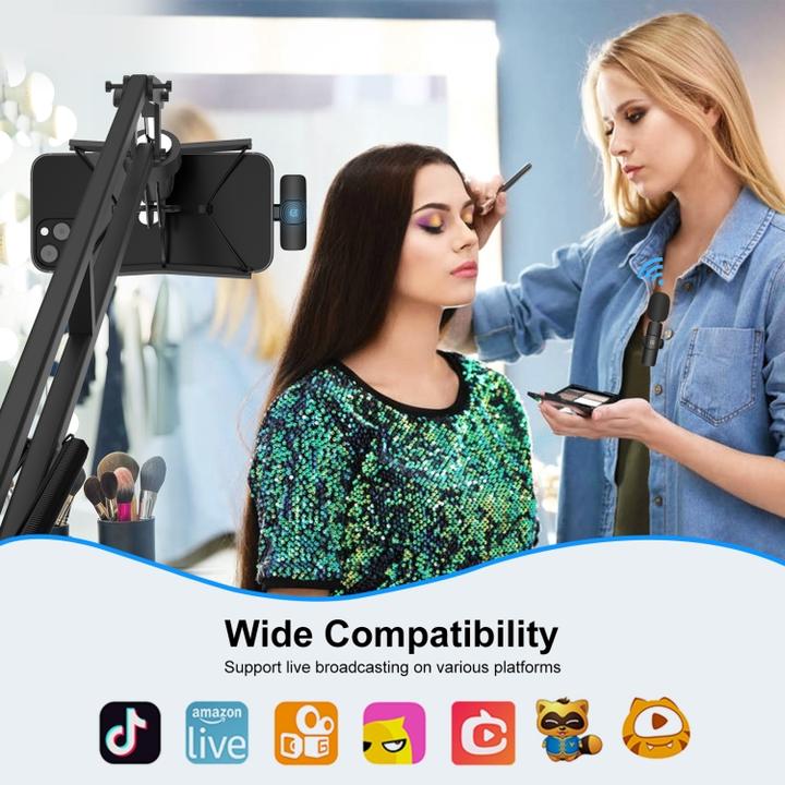 Actual product image Puluz Wireless Lavalier Noise Reduction Reverb Microphone for 8-Pin Device, Support Phone Charging (Black)
