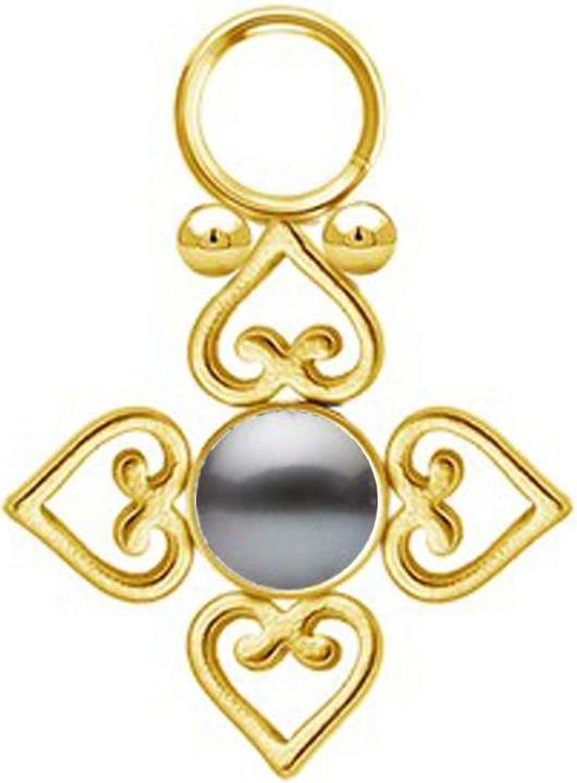 Star Piercing Anhänger vergoldet Perle schwarz vier filigrane Herzen (ohne Messing, Chirurgenstahl 316L)