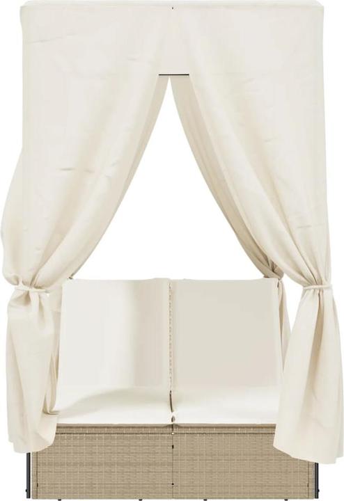 Produktbild VidaXL Doppelliege Sonnenliege Gartenliege mit Dach Vorhängen Beige Poly Rattan (114 cm)
