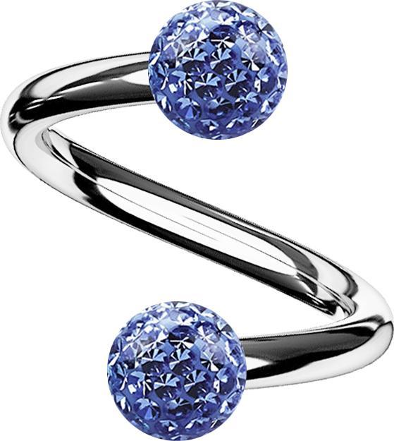 Star Piercing Micro Spirale silber mit zwei Kristallkugeln hellblau Epoxy Schutzschicht (ohne Messing, Titan G23)