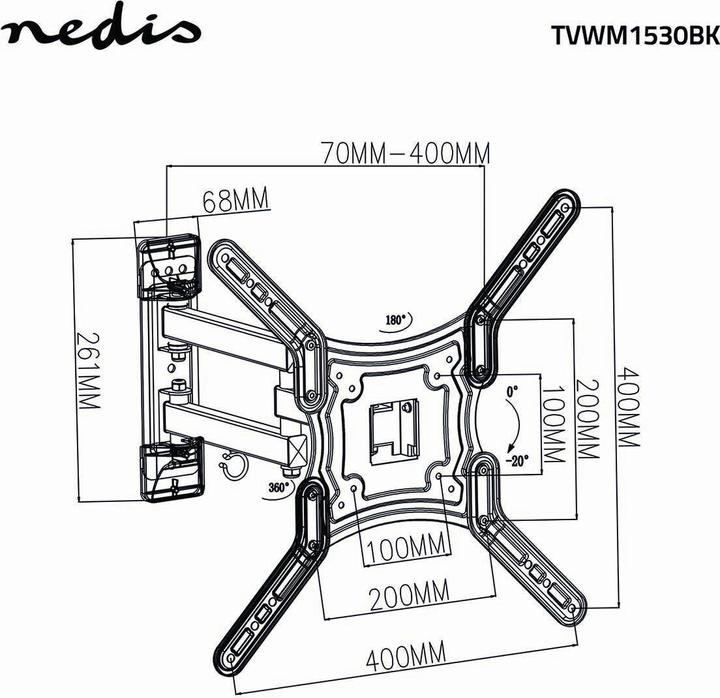 Image du produit Nedis Support mural pour TV à mouvement complet - 23 - 55" - Max. 30 kg - 3 points de pivot - Angle de (Mur, 55", 30 kg)