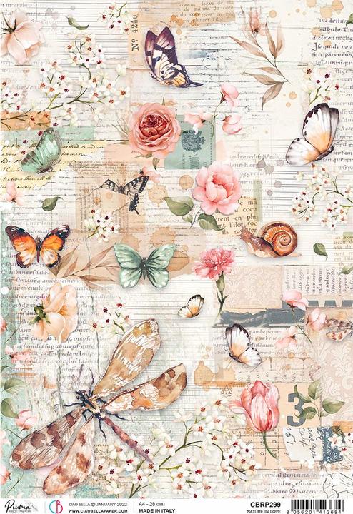 Actual product image Ciao Bella Motif straw silk "Nature in Love", approx. 30 x 21.5 cm (28 g/m², 1 x)